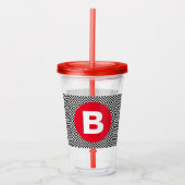 Geometric Black and White Pattern Red Monogram Acryl Drinkbeker (Voorkant)