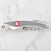 Geometric Black and White Pattern Red Monogram Kurkentrekker (Voorkant)