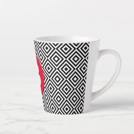 Geometric Black and White Pattern Red Monogram Latte Mok (Rechts)