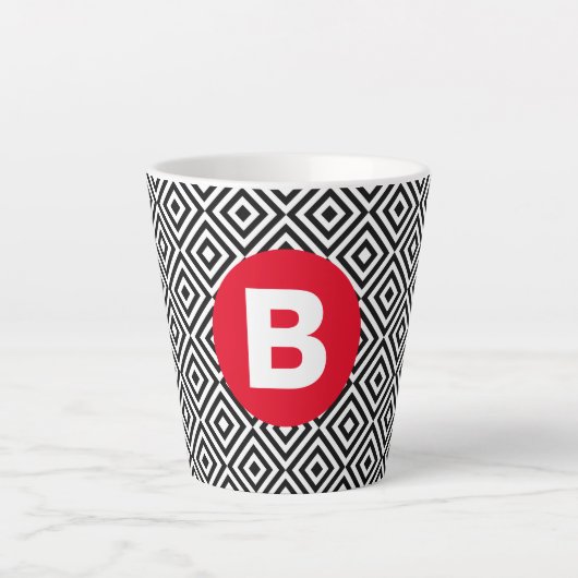 Geometric Black and White Pattern Red Monogram Latte Mok (Voorkant)