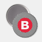 Geometric Black and White Pattern Red Monogram Magneet (Voorkant / Achterkant)