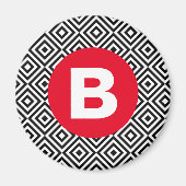 Geometric Black and White Pattern Red Monogram Magneet (Voorkant)