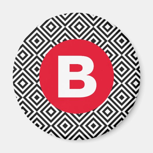 Geometric Black and White Pattern Red Monogram Magneet (Voorkant)