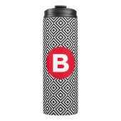 Geometric Black and White Pattern Red Monogram Thermosbeker (Voorkant)