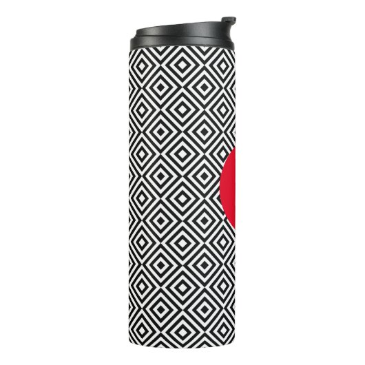 Geometric Black and White Pattern Red Monogram Thermosbeker (Gedraaid links)
