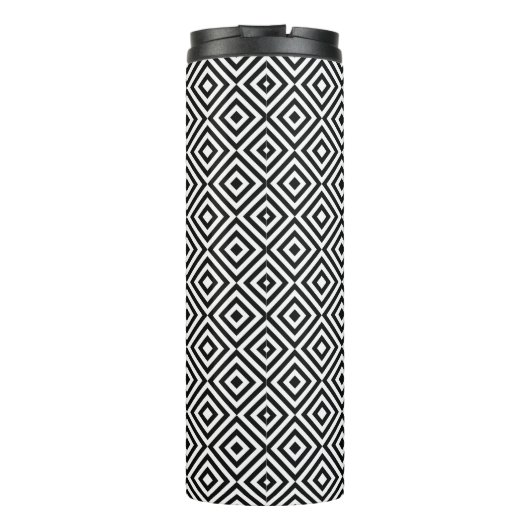 Geometric Black and White Pattern Red Monogram Thermosbeker (Achterkant)