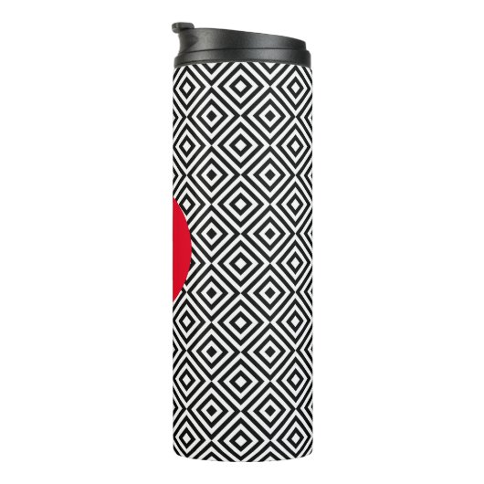 Geometric Black and White Pattern Red Monogram Thermosbeker (Geroteerd rechts)