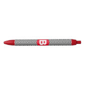 Geometric Black and White Pattern Red Monogram Zwarte Inkt Pen (Voorkant)