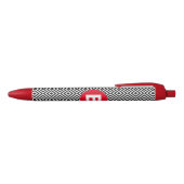 Geometric Black and White Pattern Red Monogram Zwarte Inkt Pen (Bovenkant)