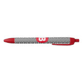 Geometric Black and White Pattern Red Monogram Zwarte Inkt Pen (Bodem)