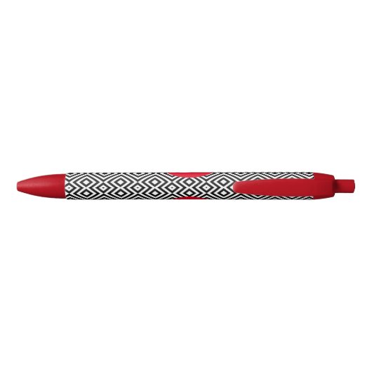 Geometric Black and White Pattern Red Monogram Zwarte Inkt Pen (Achterkant)