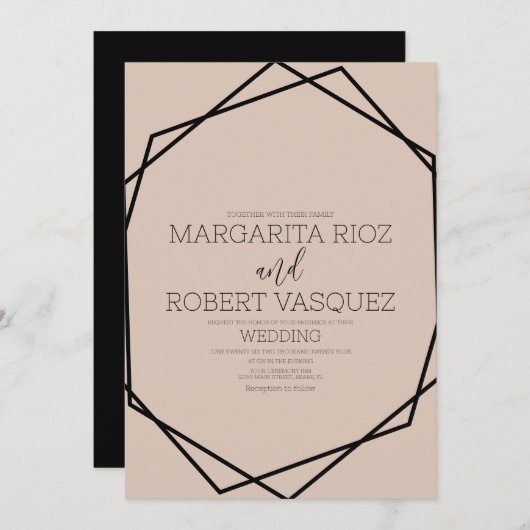 Geometric Black Blush Weddenschap Kaart (Voorkant / Achterkant)