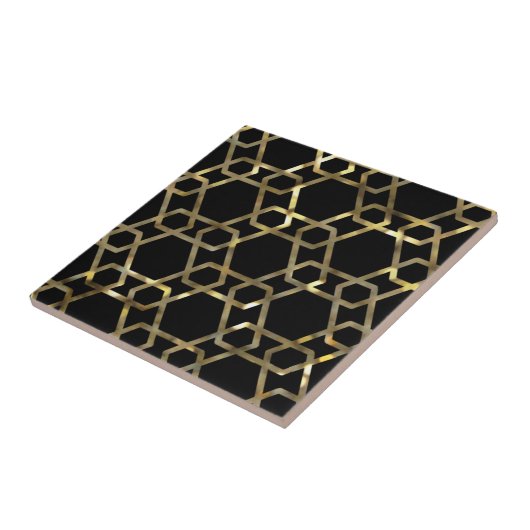 Geometric Black en Gold Tegeltje (Zijkant)