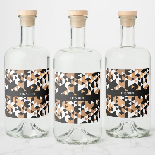 Geometric Black en Golden Pattern Likeurfles Etiket (Flessen)
