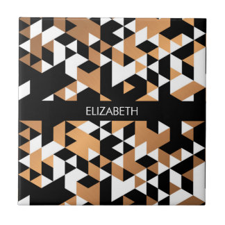 Geometric Black en Golden Pattern Tegeltje
