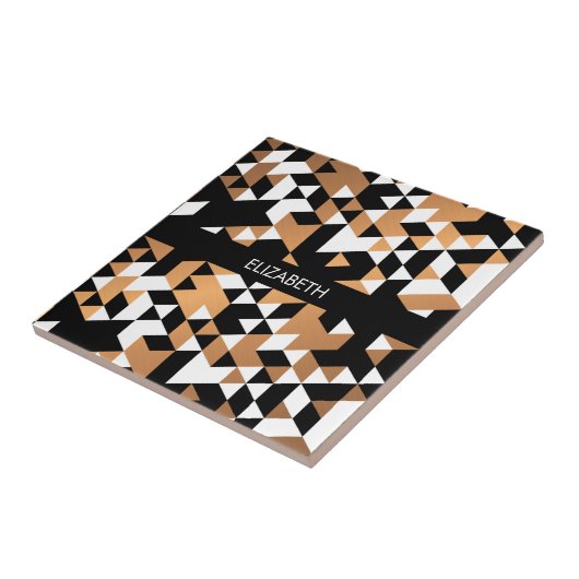 Geometric Black en Golden Pattern Tegeltje (Zijkant)