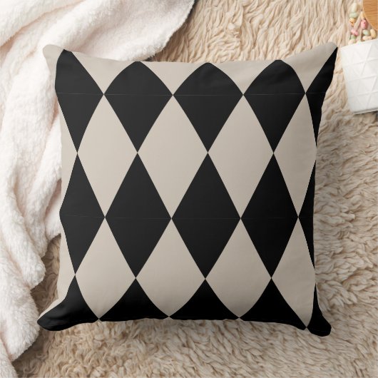 Geometric Black en Ivory Diamond Harlequin Modern Kussen (Deken)