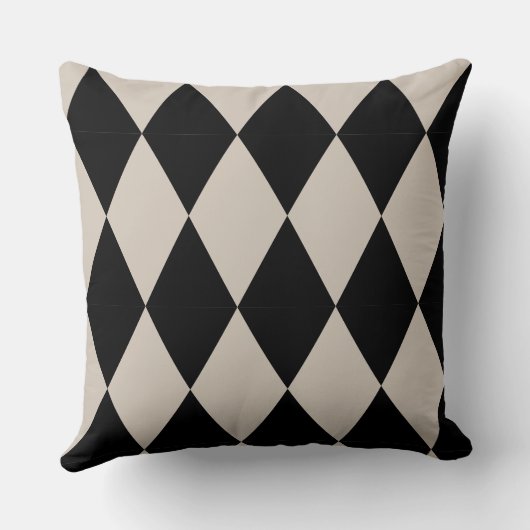 Geometric Black en Ivory Diamond Harlequin Modern Kussen (Achterkant)
