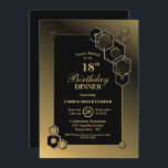 Geometric Black Gold 18th Birthday Dinner Party Kaart<br><div class="desc">Een moderne geometrische zwarte en gouden vormde een 18e uitnodiging voor het verjaardagsdiner.</div>