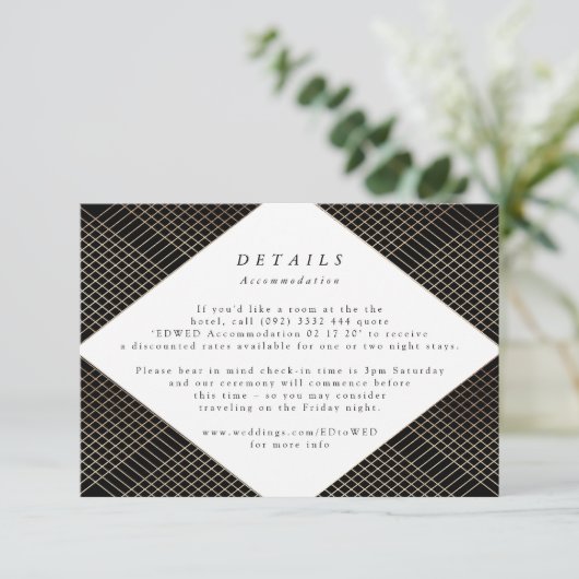 Geometric Black Gold Gatsby Wedding Enclosure RSVP Kaartje (Staand voorkant)