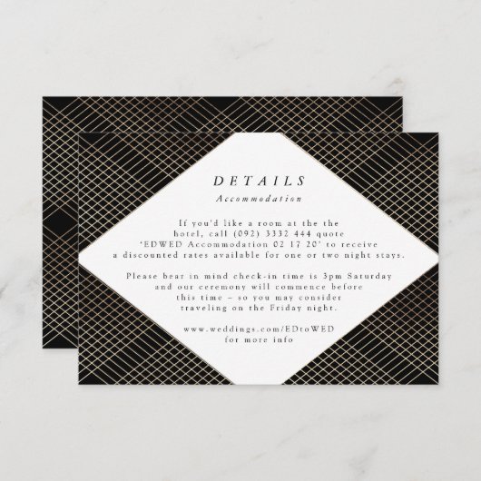Geometric Black Gold Gatsby Wedding Enclosure RSVP Kaartje (Voorkant / Achterkant)