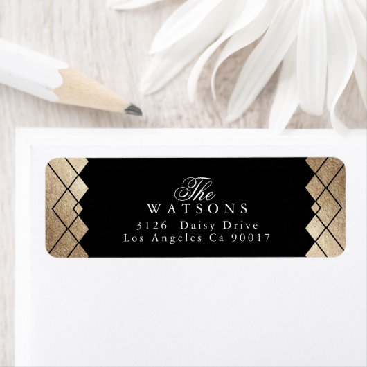 Geometric Black Gold Gatsby Wedding Etiket (Insitu)