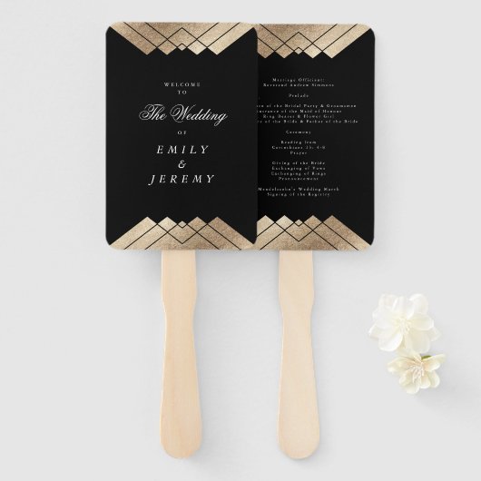 Geometric Black Gold Gatsby Wedding Handwaaier (Voorkant en achterkant)