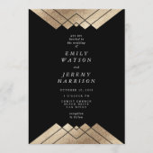 Geometric Black Gold Gatsby Wedding Invitation Kaart (Voorkant)