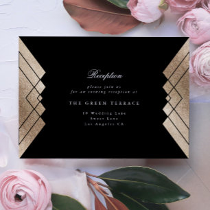 Geometric Black Gold Gatsby Wedding Reception Card Informatiekaartje