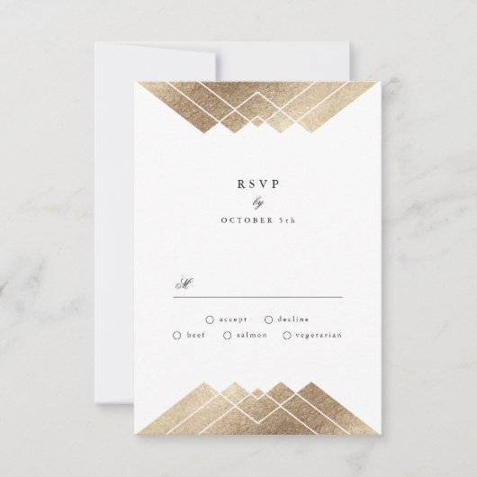 Geometric Black Gold Gatsby Wedding RSVP (Voorkant)