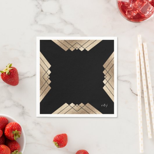 Geometric Black Gold Gatsby Wedding Table Napkins Servet (Insitu)