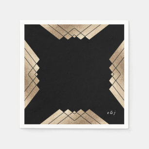 Geometric Black Gold Gatsby Wedding Table Napkins Servet
