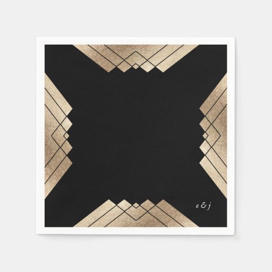 Geometric Black Gold Gatsby Wedding Table Napkins Servet (Voorkant)