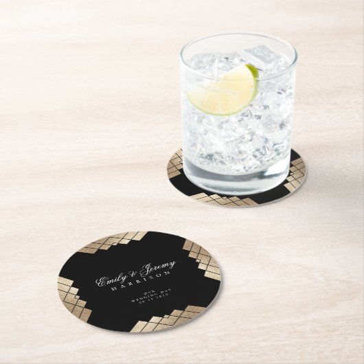 Geometric Black Gold Gatsby Wedding Table Onderzet Ronde Kartonnen Onderzetter (Insitu)