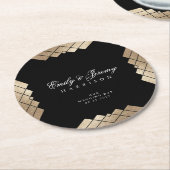 Geometric Black Gold Gatsby Wedding Table Onderzet Ronde Kartonnen Onderzetter (Gebogen)