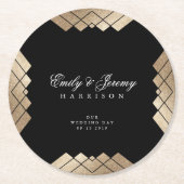 Geometric Black Gold Gatsby Wedding Table Onderzet Ronde Kartonnen Onderzetter (Voorkant)