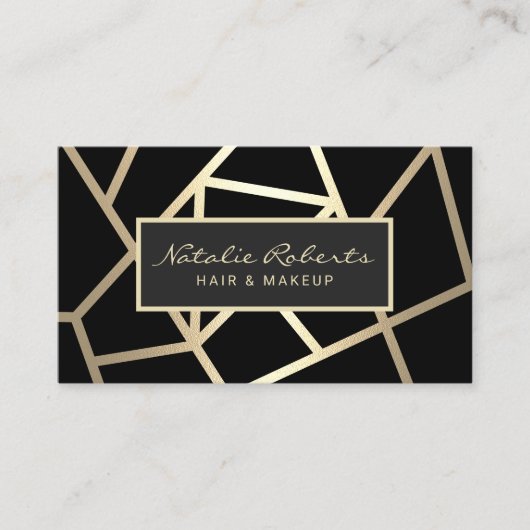 Geometric Black & Gold Hair Stylist Beauty Salon Visitekaartje (Voorkant)