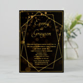 Geometric Black & Gold Wedding Folie Uitnodiging (Staand Voorkant)