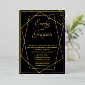 Geometric Black & Gold Wedding Folie Uitnodiging (Staand Voorkant)