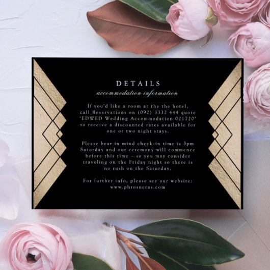 Geometric Black Gold Weduwingkaart RSVP Kaartje