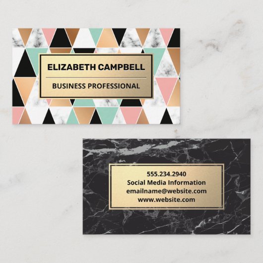Geometric Black Marble Color Tegel Pattern Visitekaartje (Voorkant / Achterkant)