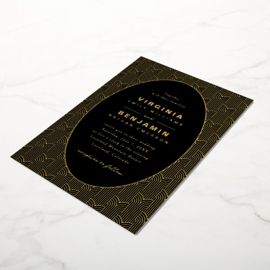 Geometric Black Wedding Folie Uitnodiging (Gedraaid)