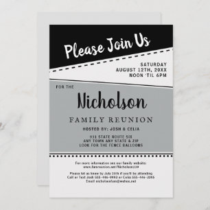 Geometric Black White Grey Family Reunion Kaart
