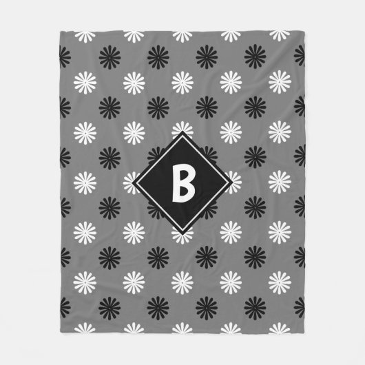 Geometric Black White Grey Floral Monogram Initiaa Fleece Deken (Voorkant)