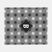 Geometric Black White Grey Floral Monogram Initiaa Fleece Deken (Voorkant (Horizontaal))