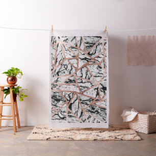 Geometric Black White marble Roos Gold Triangles Stof
