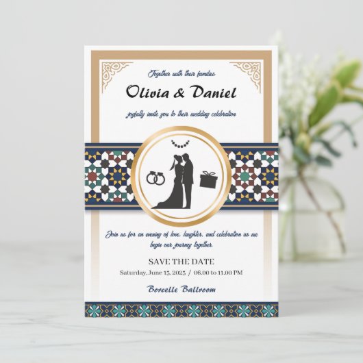 Geometric Bliss Wedding Invitation Kaart (Staand voorkant)