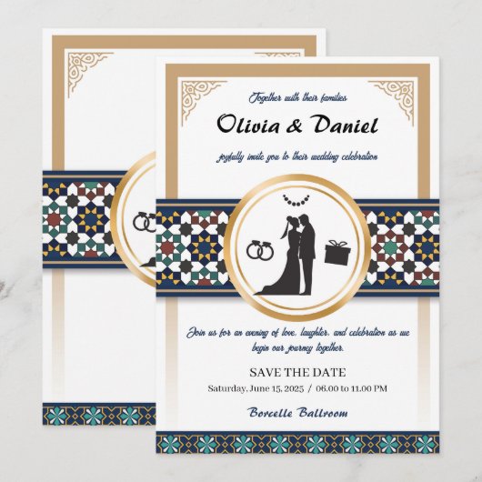 Geometric Bliss Wedding Invitation Kaart (Voorkant / Achterkant)