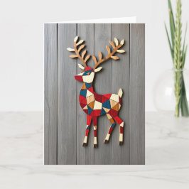 Geometric Block Wooden Reindeer Christmas Card Feestdagen Kaart