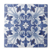 Geometric Blue and White Lisbon Ceramic Tile Art Tegeltje (Voorkant)
